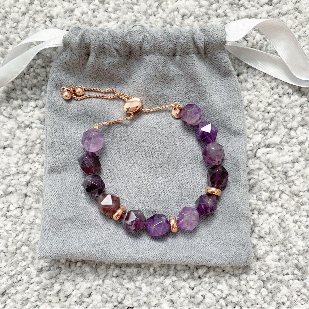 Amethyst crystal bracelet with rose gold bracelet